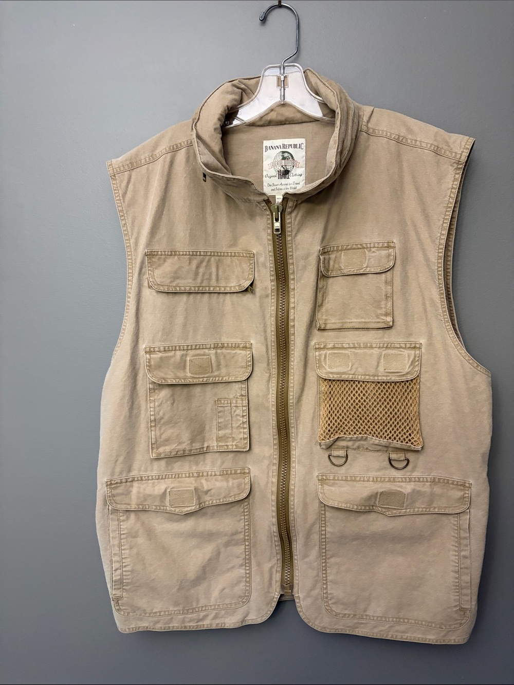 Vintage Banana Republic Beige Utility Field Fishing Hunting Vest - Size XL